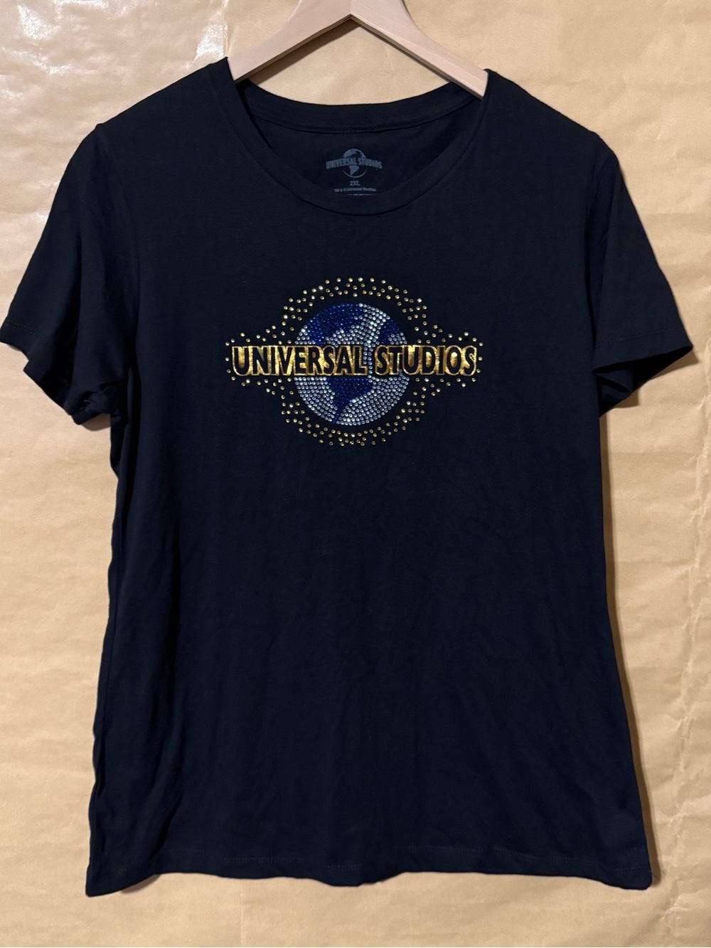 Universal Studios Rhinestone Globe T-Shirt Black Women’s 2XL